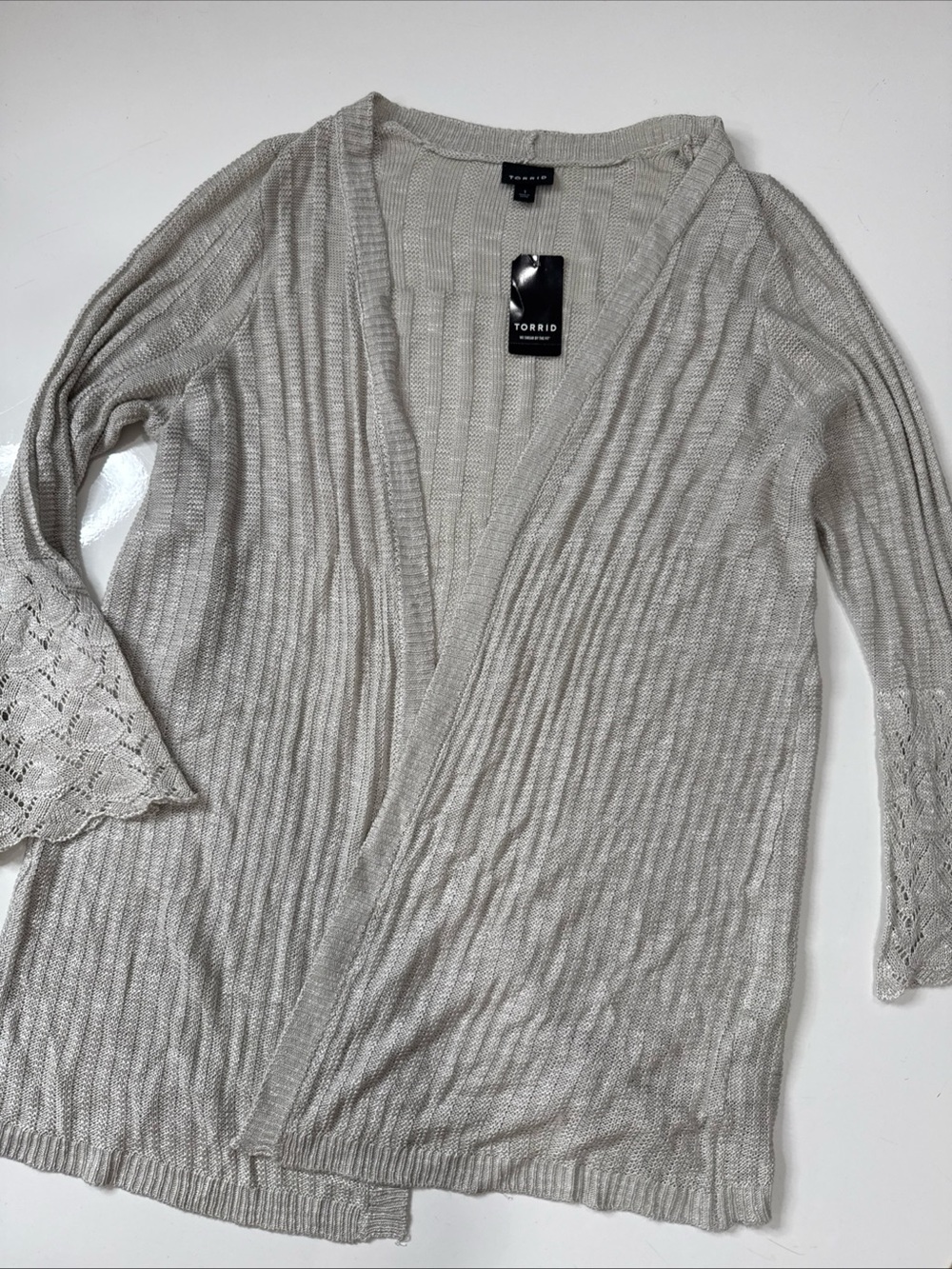NWT Torrid Knit Cardigan Women’s Size 1 Beige Lace Trim Open Front A020826